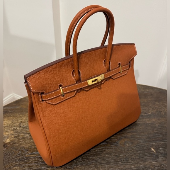 35CM Togo Leather Top Handle Satchel Bag - Golden - Picture 3 of 11